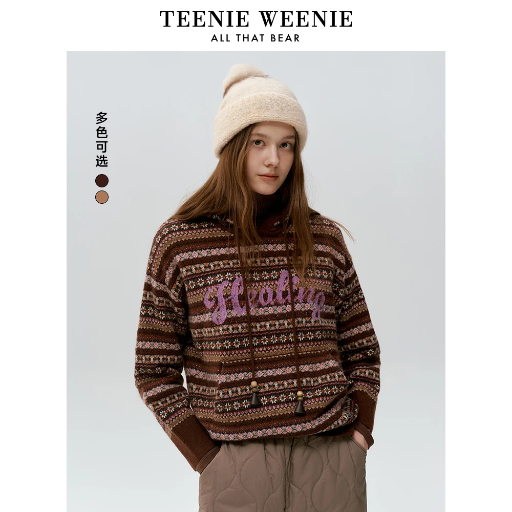 *TeenieWeenie小熊毛衣24冬季新款提花字母连帽针织衫TTKW248C49N