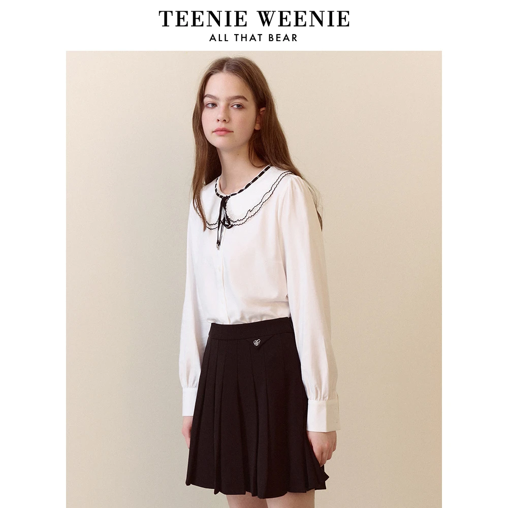 TeenieWeenie小熊2023年学院风淑女木耳边领衬衫长袖TTYA234951P
