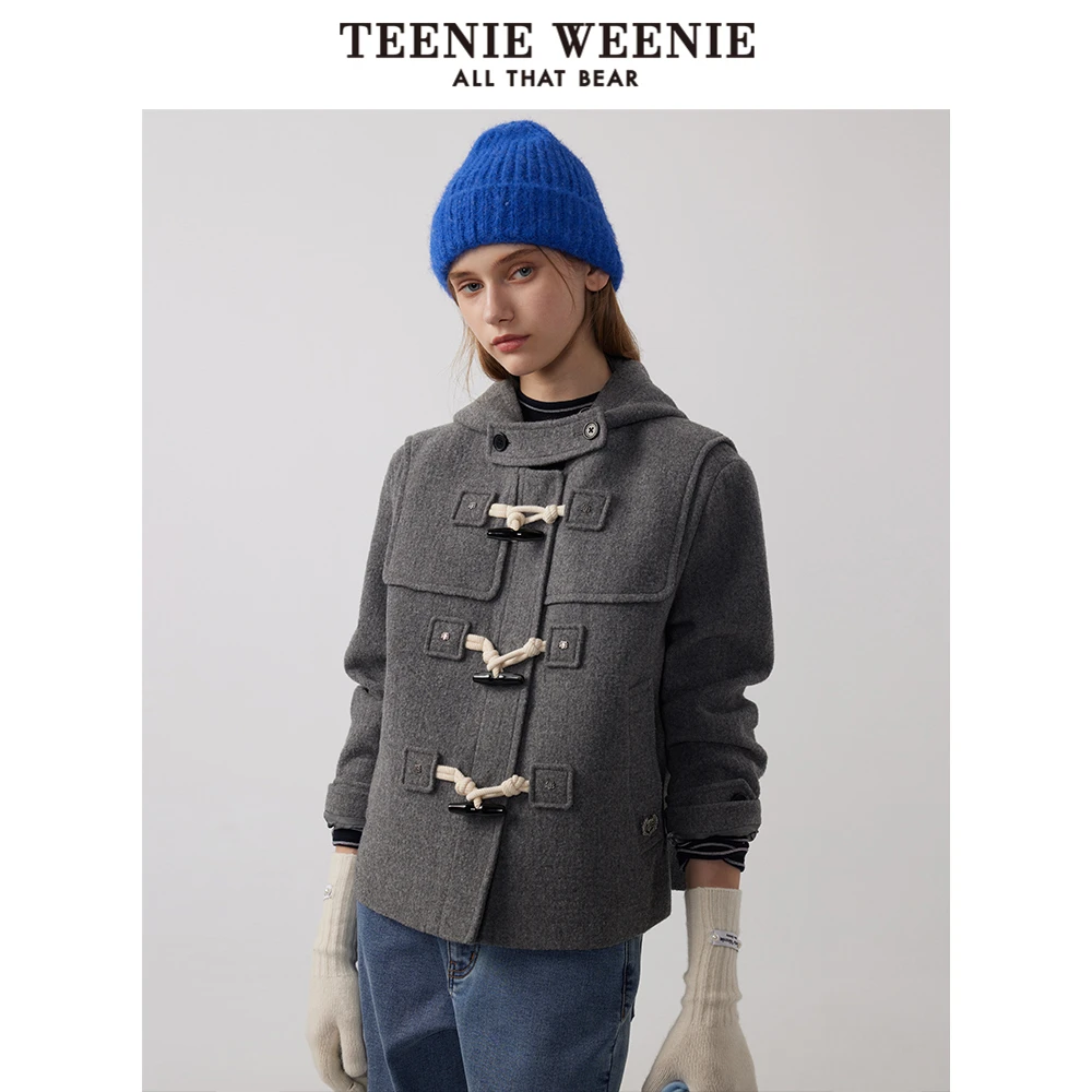 *TeenieWeenie小熊24年短款毛呢大衣绵羊毛混纺外套女TTJW244T03P