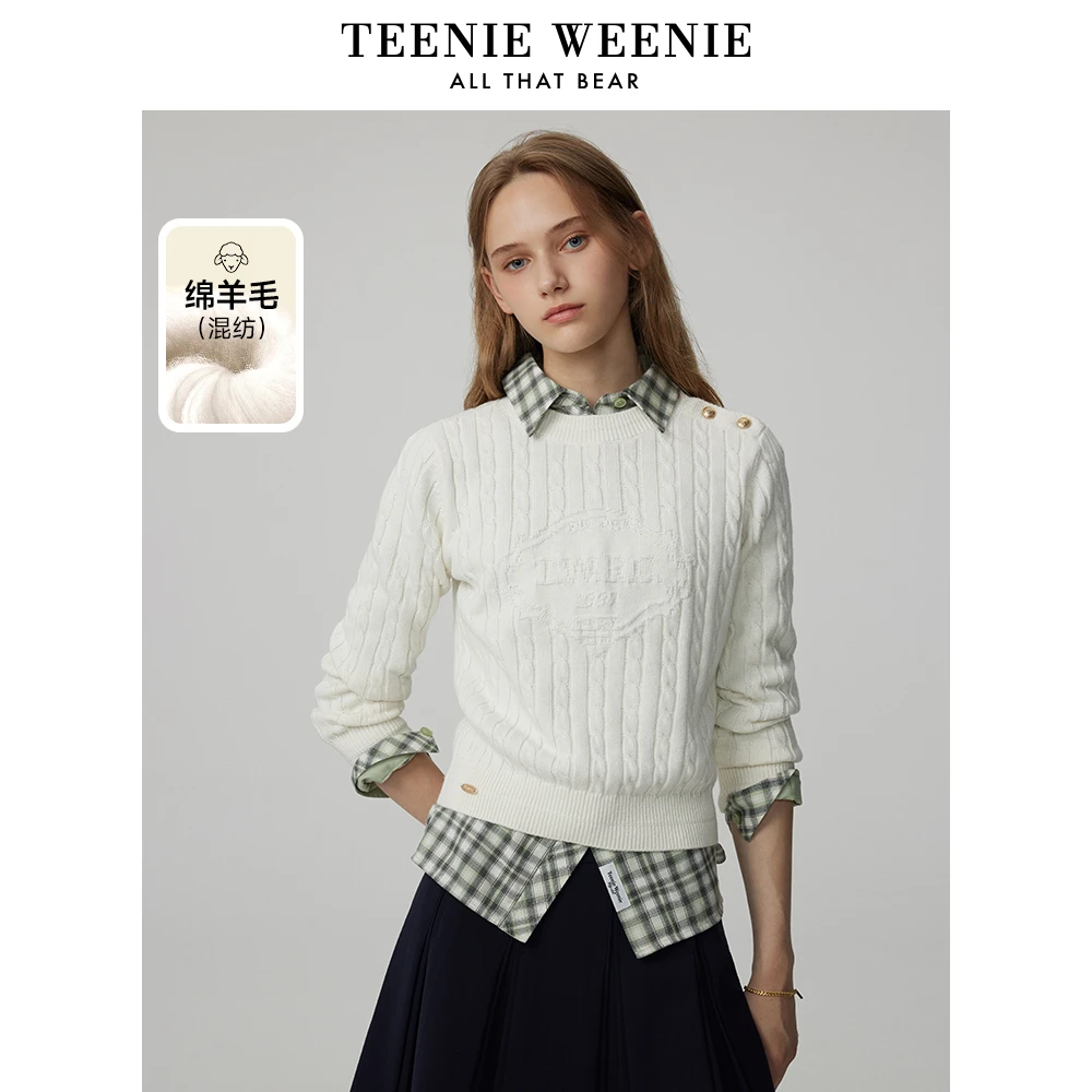 TeenieWeenie小熊绵羊毛气质立体绞花毛衣提花针织衫TTKW244902W