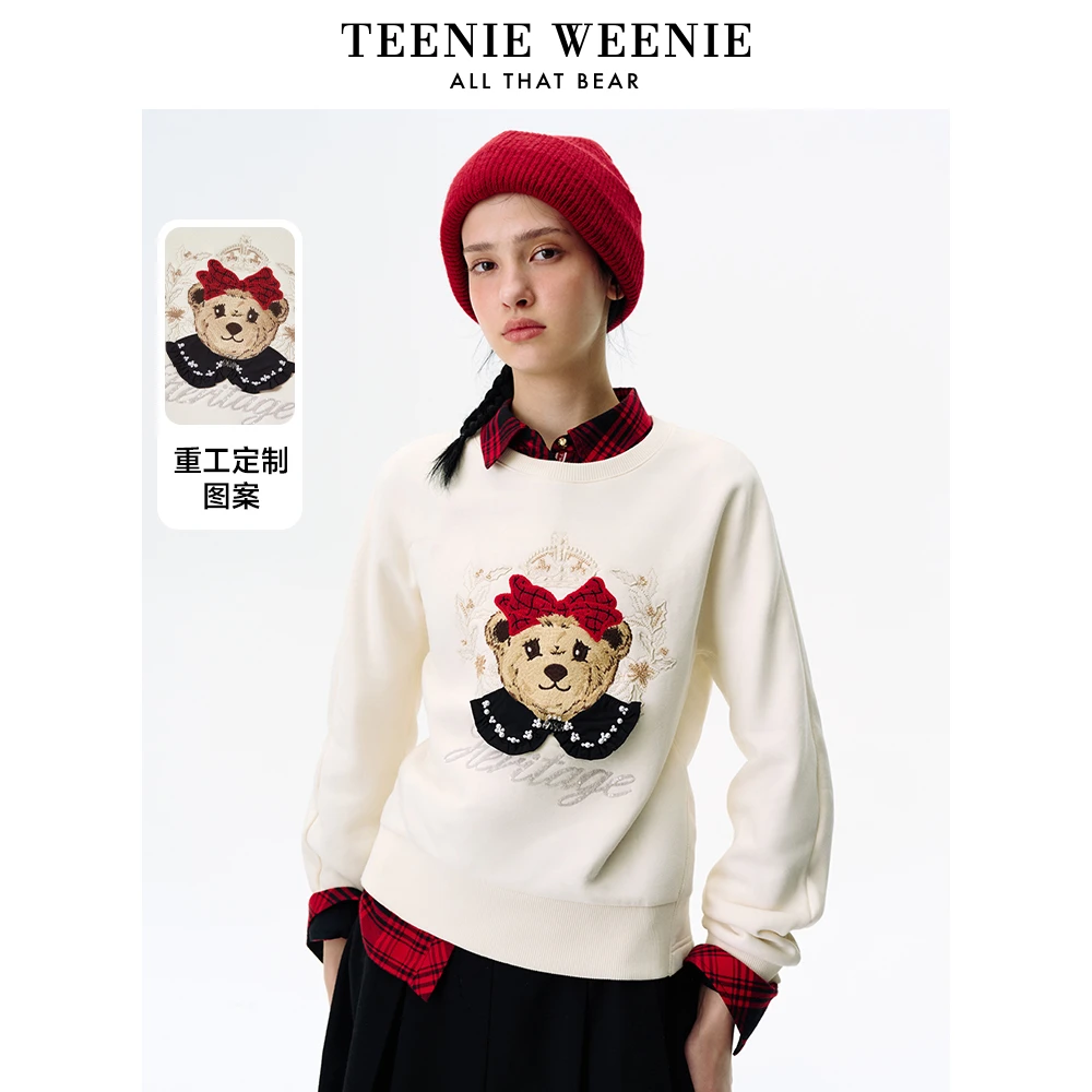 TeenieWeenie小熊24新款圆领学院风可爱抓绒休闲卫衣TTMA244C02P