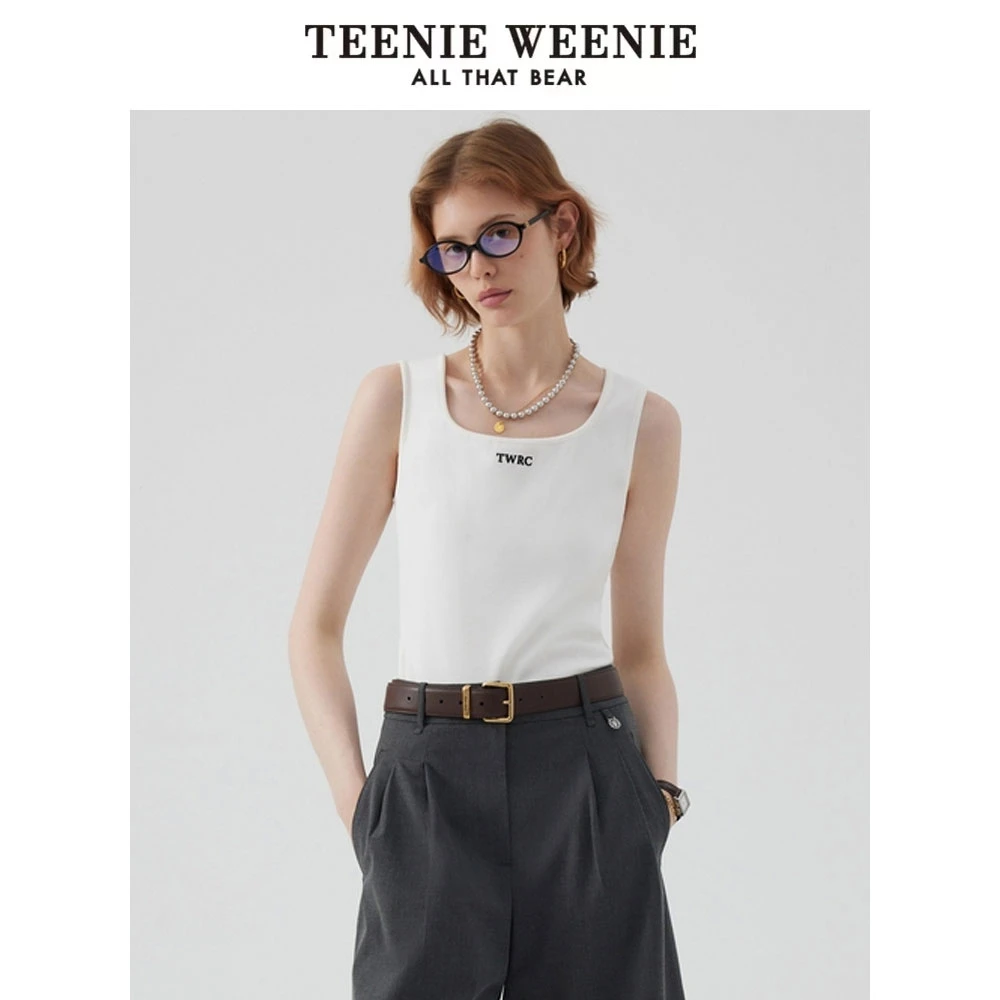 TeenieWeenie小熊24方圆领针织白色背心吊带打底外穿TTRN243801W