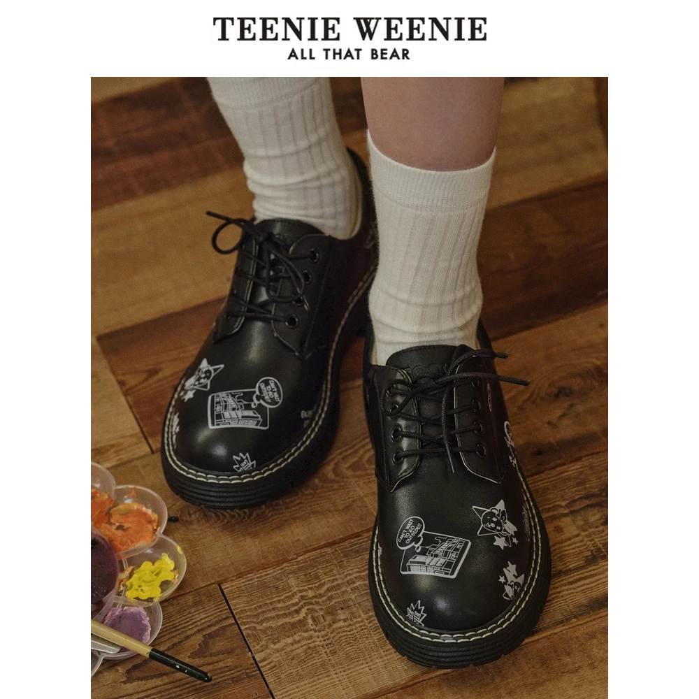 TeenieWeenie小熊24黑色皮鞋乐福鞋英伦风质感女鞋TTAP24S205D