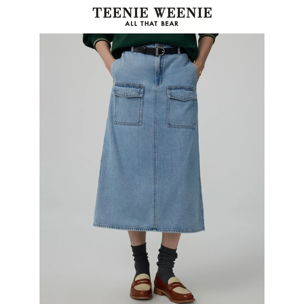 TeenieWeenie小熊24冬季新款牛仔半身裙A字高腰美式女TTWJ244903T