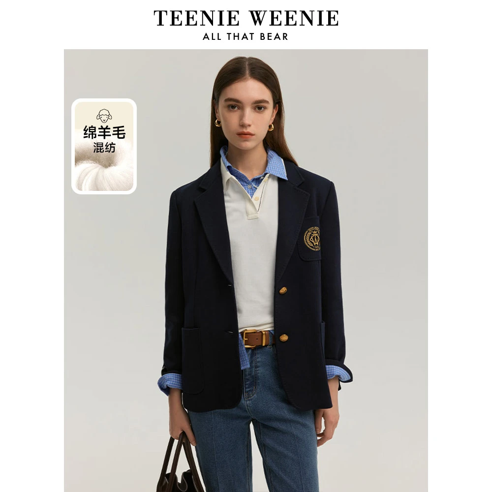 TeenieWeenie小熊2024新品双面针织毛呢西装外套女TTJK248901Y