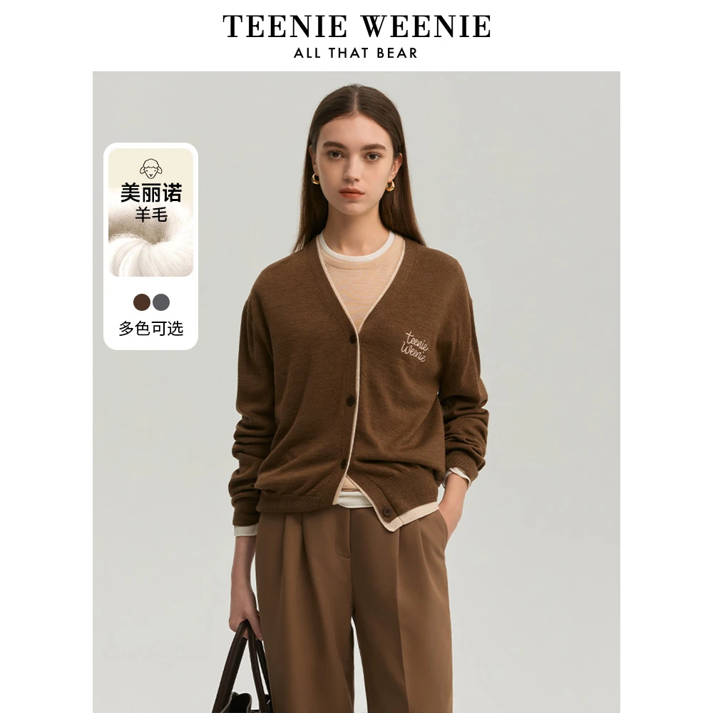 【达播专属】TeenieWeenie小熊24假两件V领针织开衫TTCK248904Y