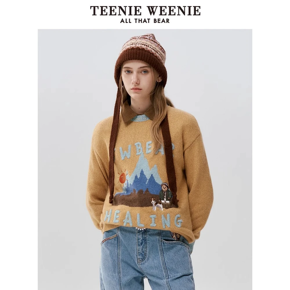 【赵老板专属】TeenieWeenie小熊毛衣24冬季新款圆领撞色针织衫0317