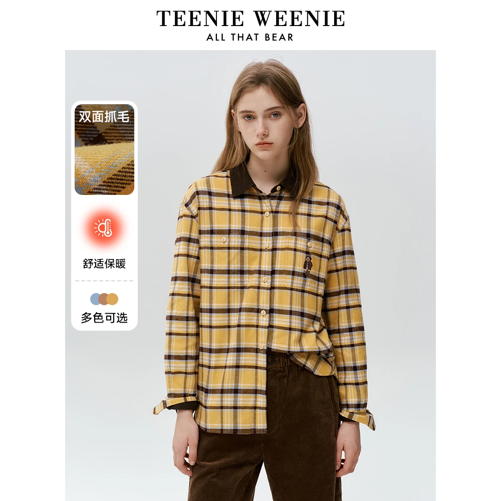TeenieWeenie小熊格纹衬衫24女休闲通勤刺绣上衣女装TTYC248C07N