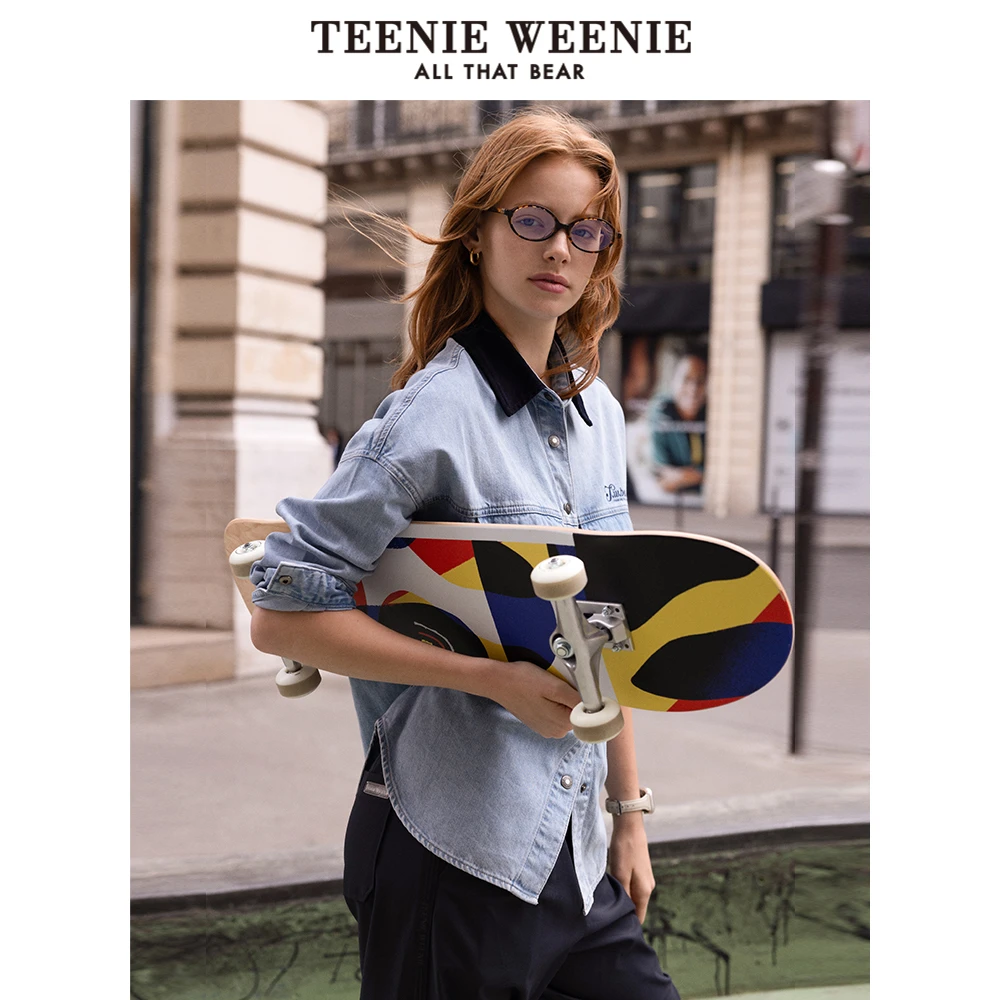 TeenieWeenie小熊女装24新款牛仔衬衫休闲简约外套女TTYP244903T