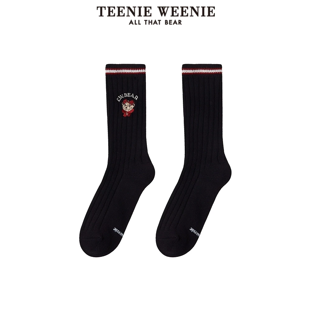 *TeenieWeenie小熊25春新款新年氛围休闲刺绣中筒袜TTAY25S101T