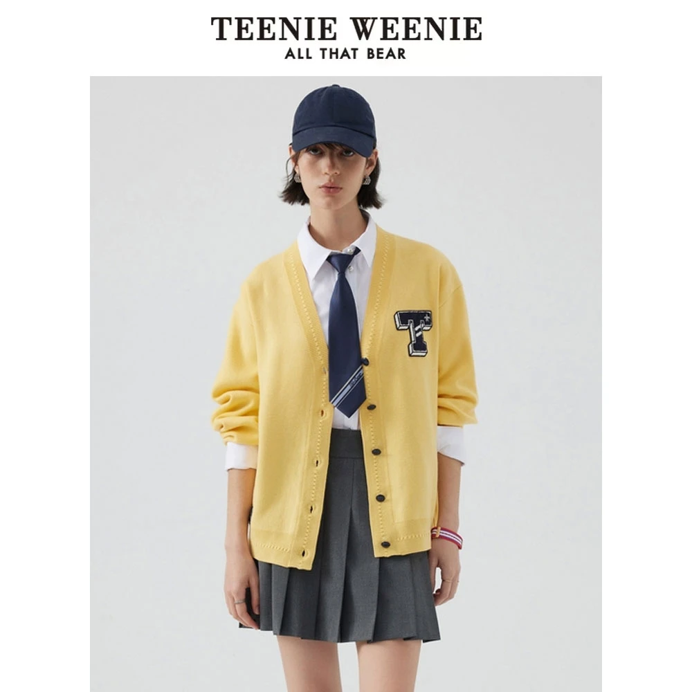 *【绵羊毛混纺】TeenieWeenie小熊24年V领撞色针织衫女TTCK243803P