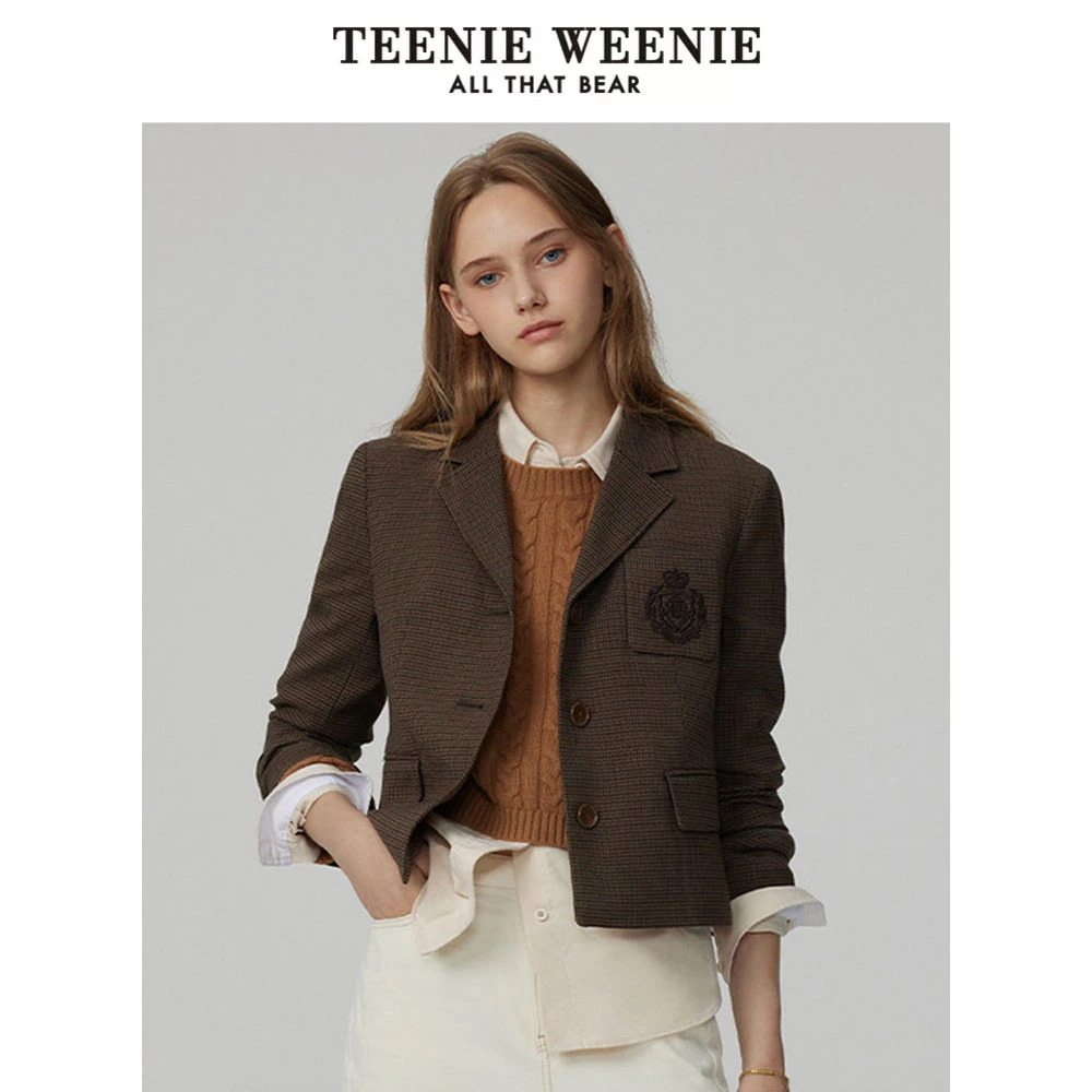 *TeenieWeenie小熊优可丝千鸟格气质短款学院西装外套TTJK244903W