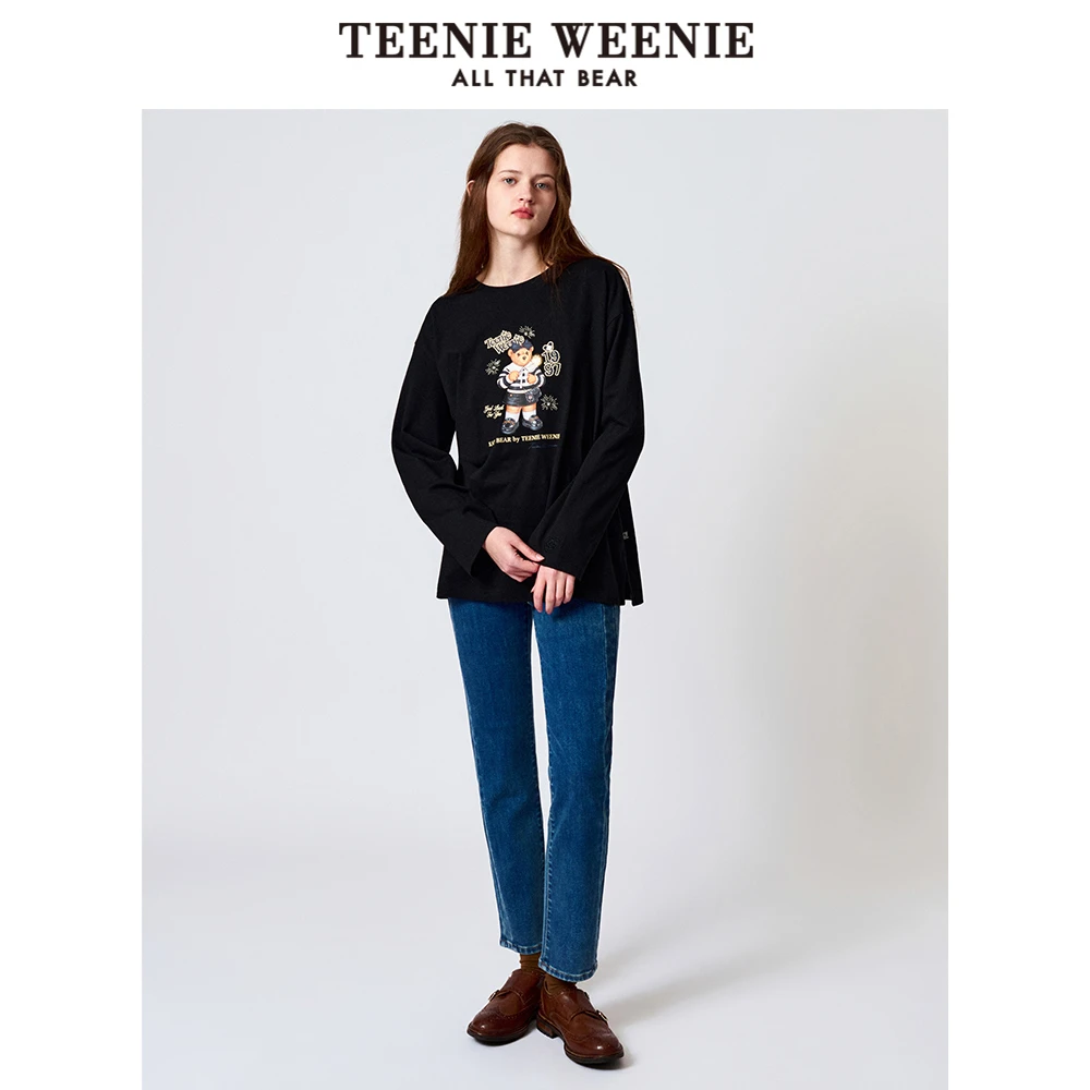 TeenieWeenie小熊2024年新款黑色加绒复古美式牛仔裤TTTJ241101P