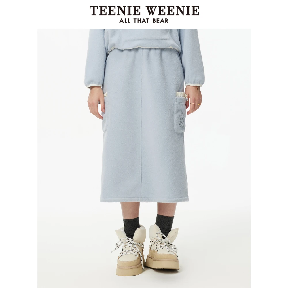 TeenieWeenie小熊女装2024冬季新款双口袋休闲半身裙TTWM244V03T
