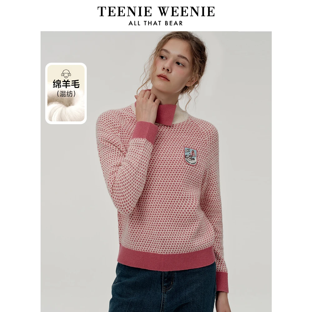 *TeenieWeenie小熊毛衣24年冬季新款撞色提花针织衫女TTKW248C62N
