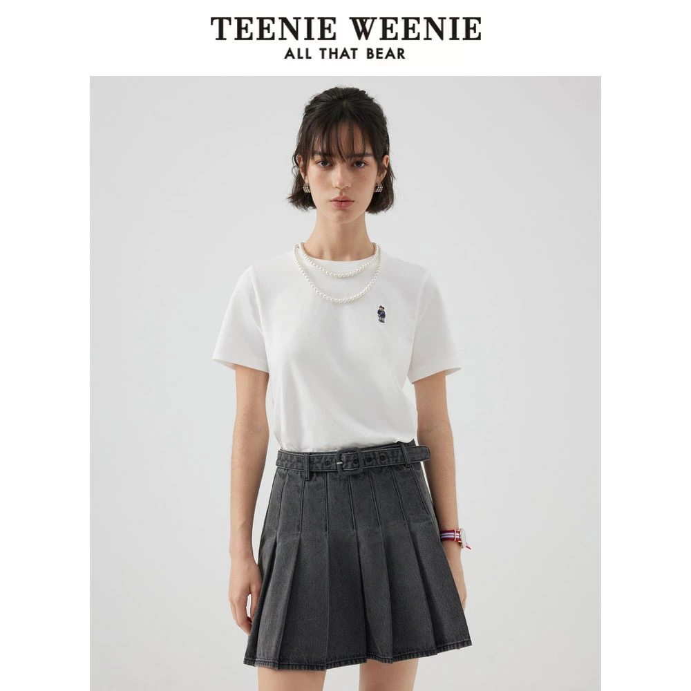 *TeenieWeenie小熊24圆领短袖T恤白色短款上衣休闲女TTRW243802P