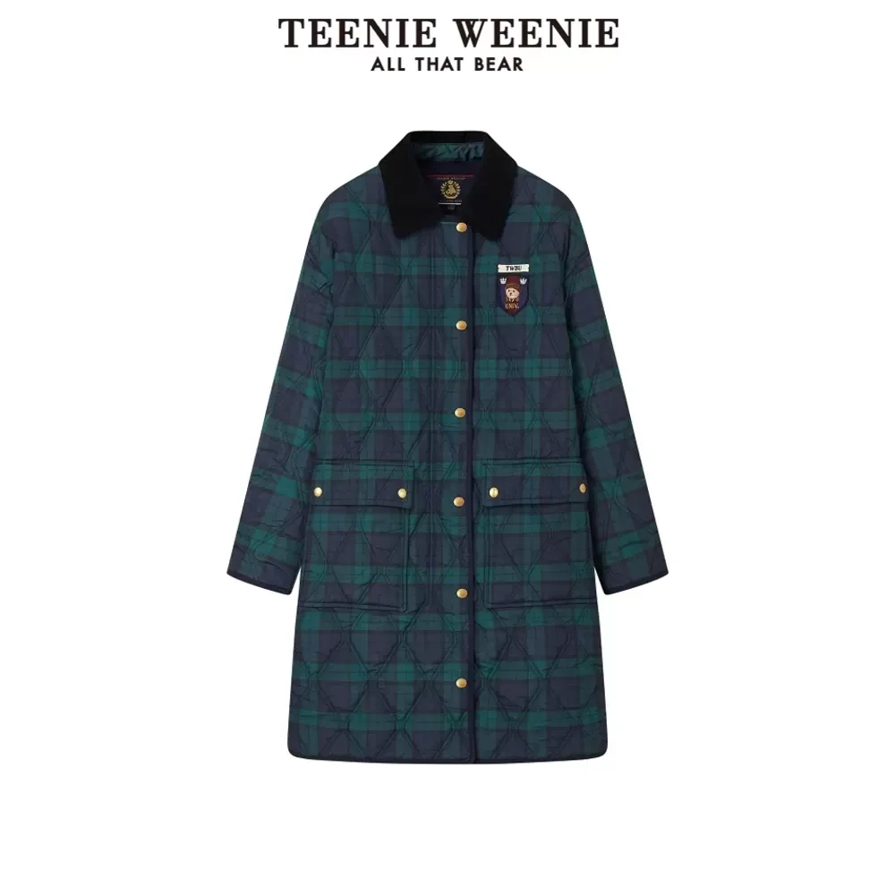 TeenieWeenie小熊2023年早秋时尚长款领子撞色棉服女TTJP23K903I