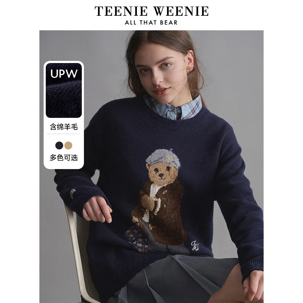 TeenieWeenie小熊2023秋冬新款绵羊毛圆领毛衣针织衫TTKW234T01P