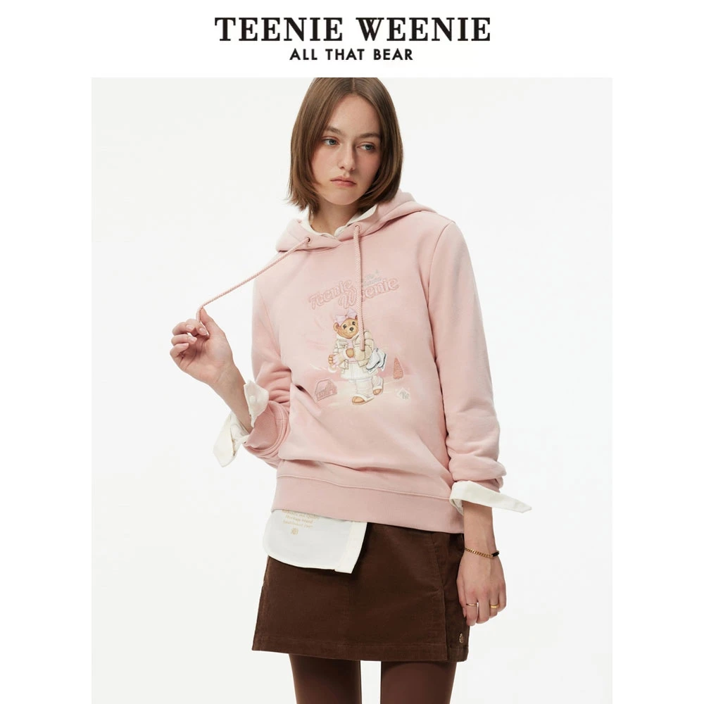 TeenieWeenie小熊卫衣女装24洋气百搭学院风连帽上衣TTMW244V08T