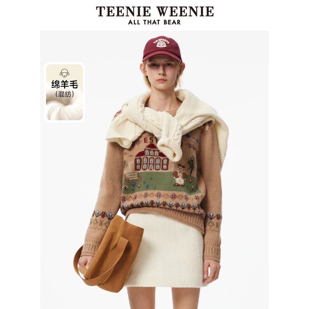 【达人专属】TeenieWeenie小熊女装毛衣24绵羊毛宽松TTKW244V03W