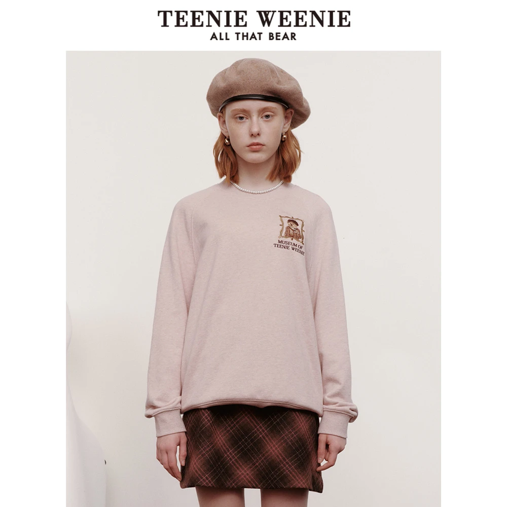TeenieWeenie小熊2023秋学院风基础款圆领卫衣上衣女TTMA23J803H