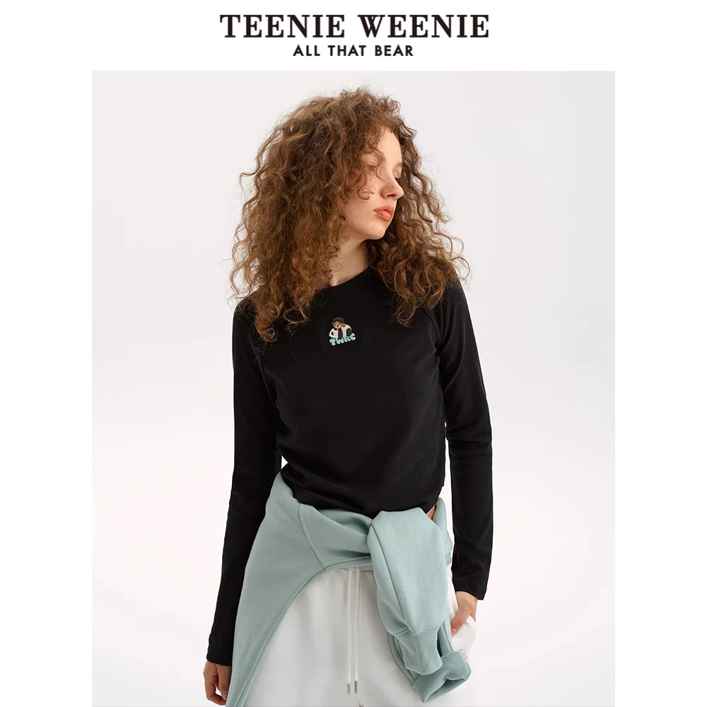 *TeenieWeenie小熊24冬季新款修身V字下摆长袖上衣女TTLA248V24I