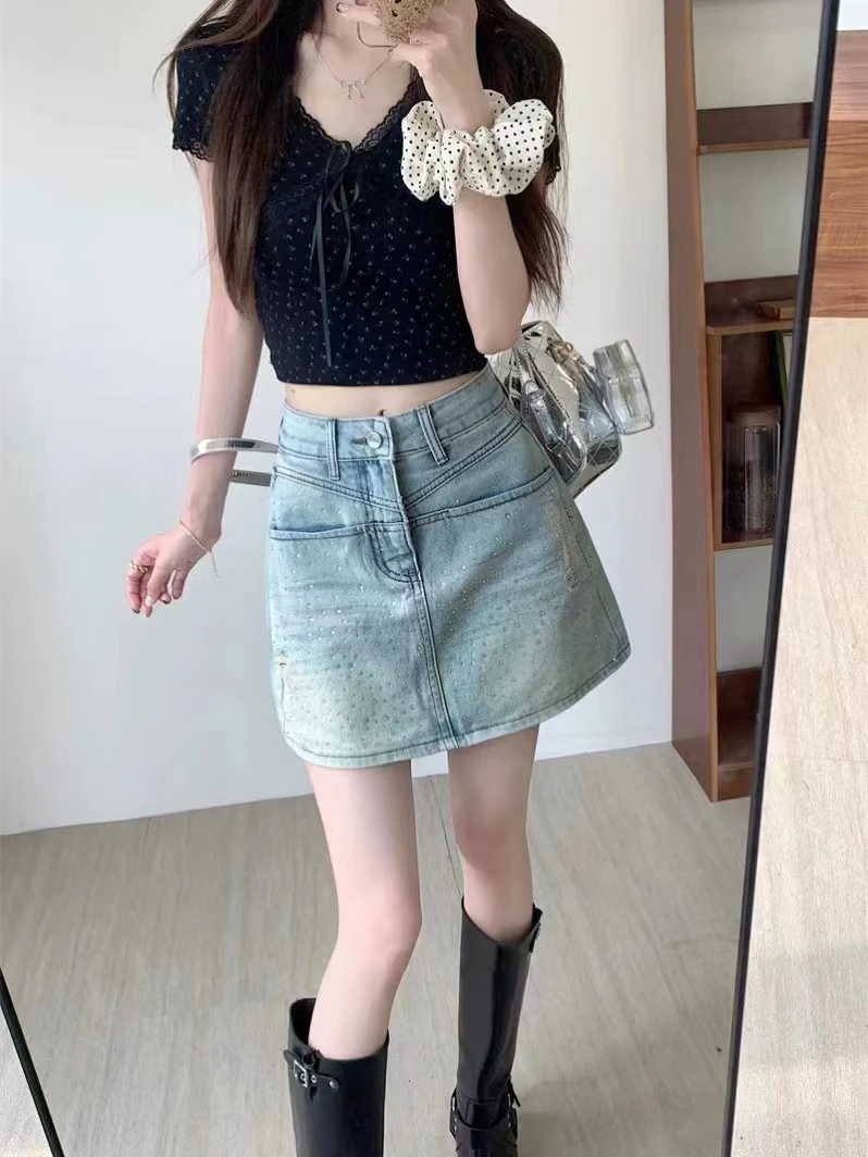 YIBAN-高H韩版（15~69）辣妹短裙休闲短裤套装牛仔洋气裙子显瘦夏季