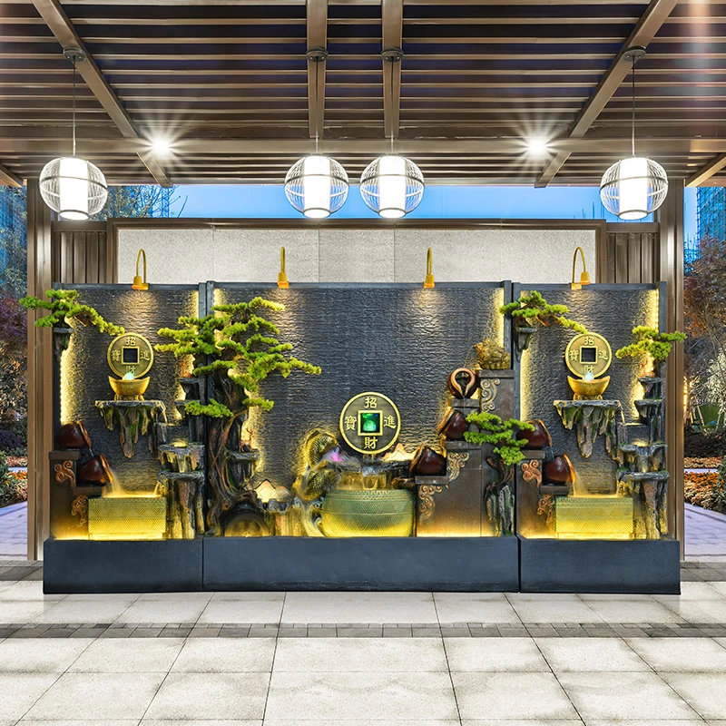 水幕墙流水屏风庭院流水摆件客厅玄关假山循环水迎宾墙水幕墙摆件