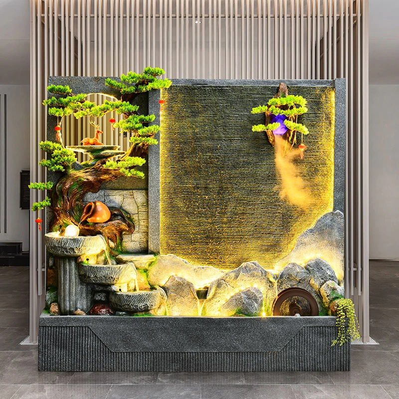 大型水幕墙流水喷泉鱼池假山景观别墅公司酒店循环水开业乔迁礼品