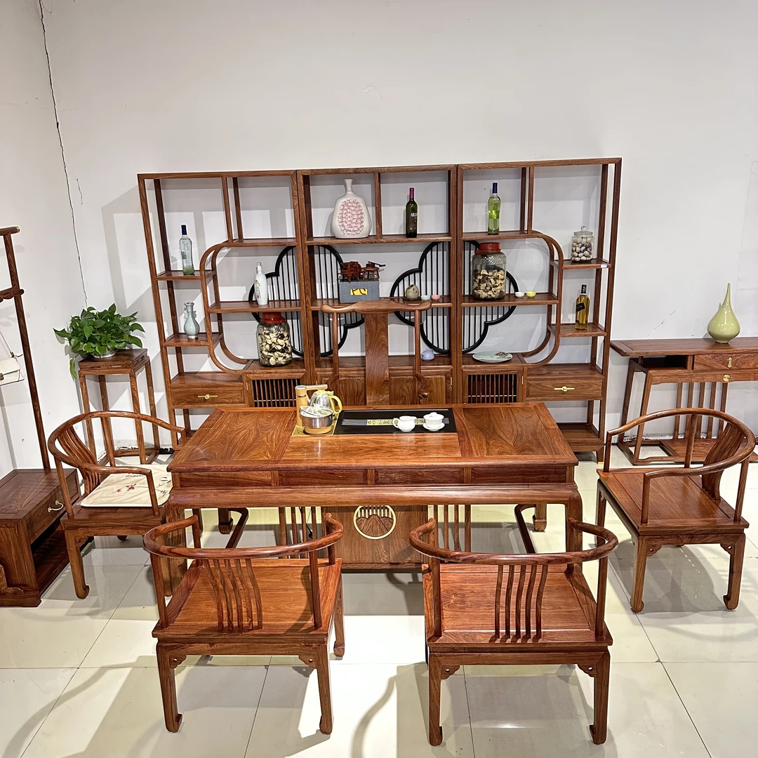 《江濠》刺猬橴檀马蹄茶台茶桌椅（1桌5椅）新中式喝茶干泡台