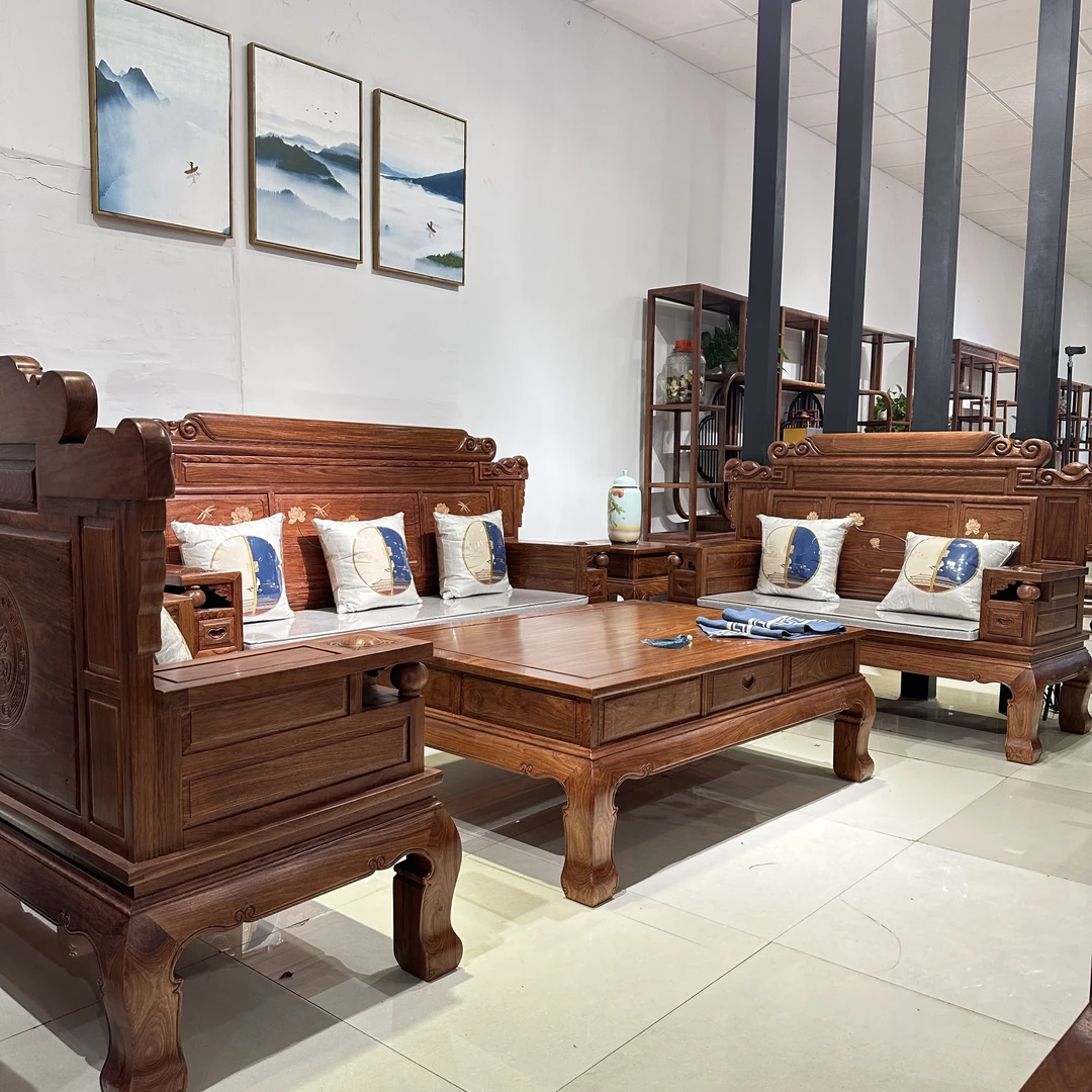 《江濠》刺猬橴檀财源滚滚沙发六件十件厂家直销客厅办公木质家用