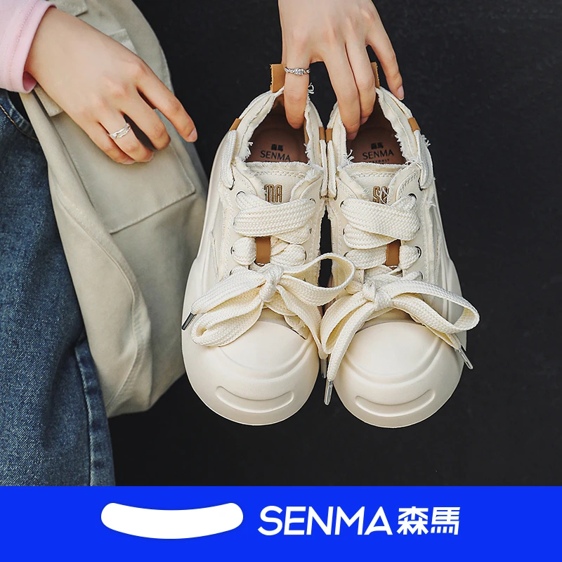 SENMA/森马女鞋欧若风开口笑爆款百搭休闲低帮鞋增高厚底帆布鞋子