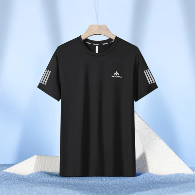 夏季吸汗透气冰丝大码速干T恤上衣运动男士薄款健身户外半袖短袖