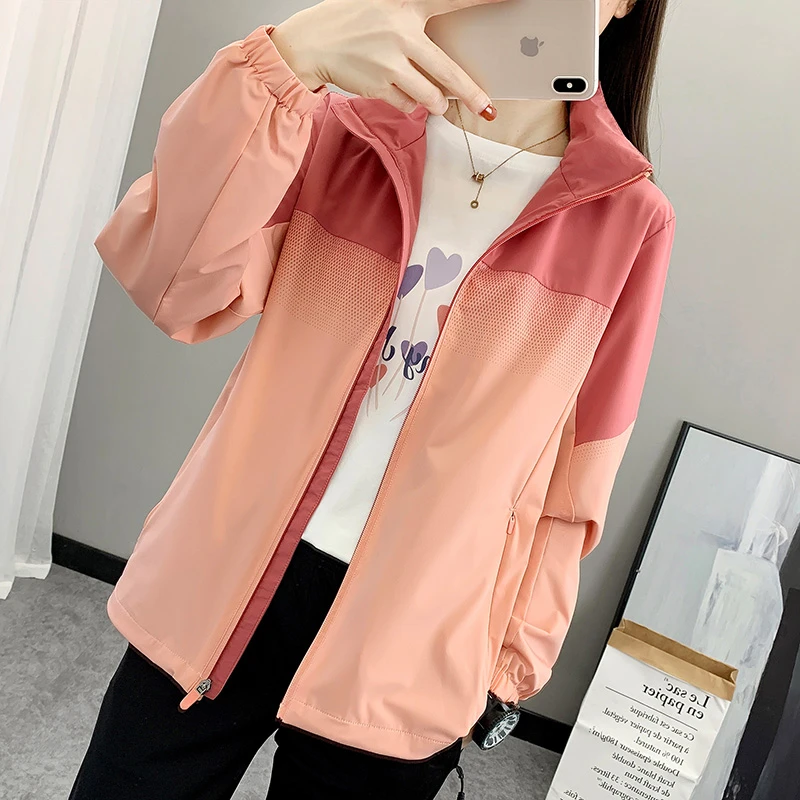 秋冬时尚爬山单层网眼内衬风衣休闲防水女登山外套连帽弹力冲锋衣