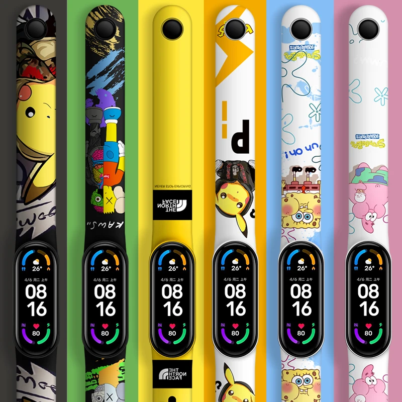 适用印花小米手环6/5腕帶小米手环3替换带4nfc版腕带三四五六代智