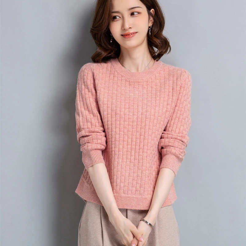 秋冬新款女士针织毛衣圆领打底衫厚时尚减龄韩版宽松套头上衣百搭