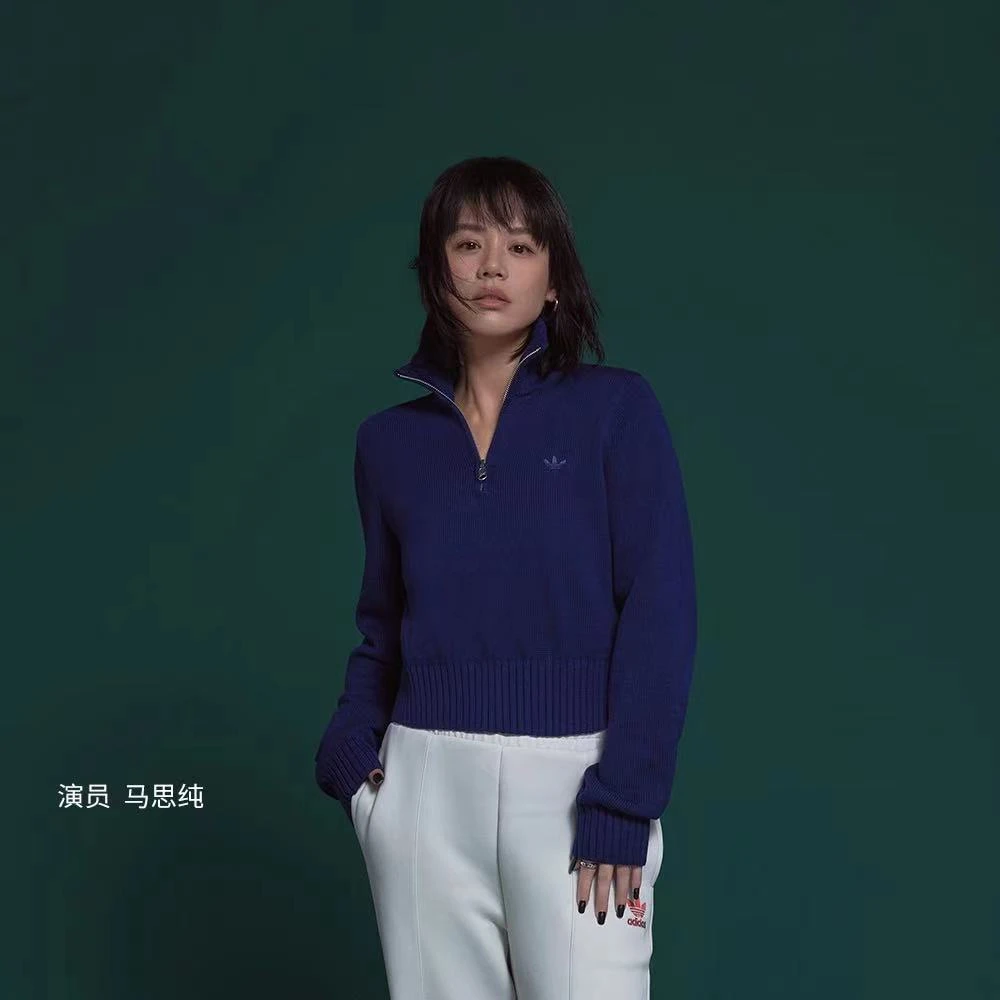 Adidas三叶草秋冬户外女款套头针织半高领保暖休闲针织衫IL1945