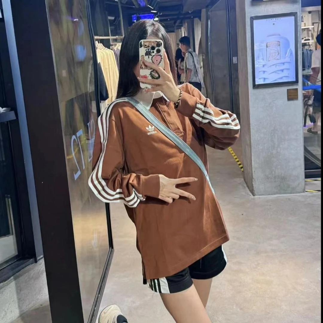 adidas三叶草ADICOLOR复古套头柔软舒适休闲长袖POLO衫IZ4806