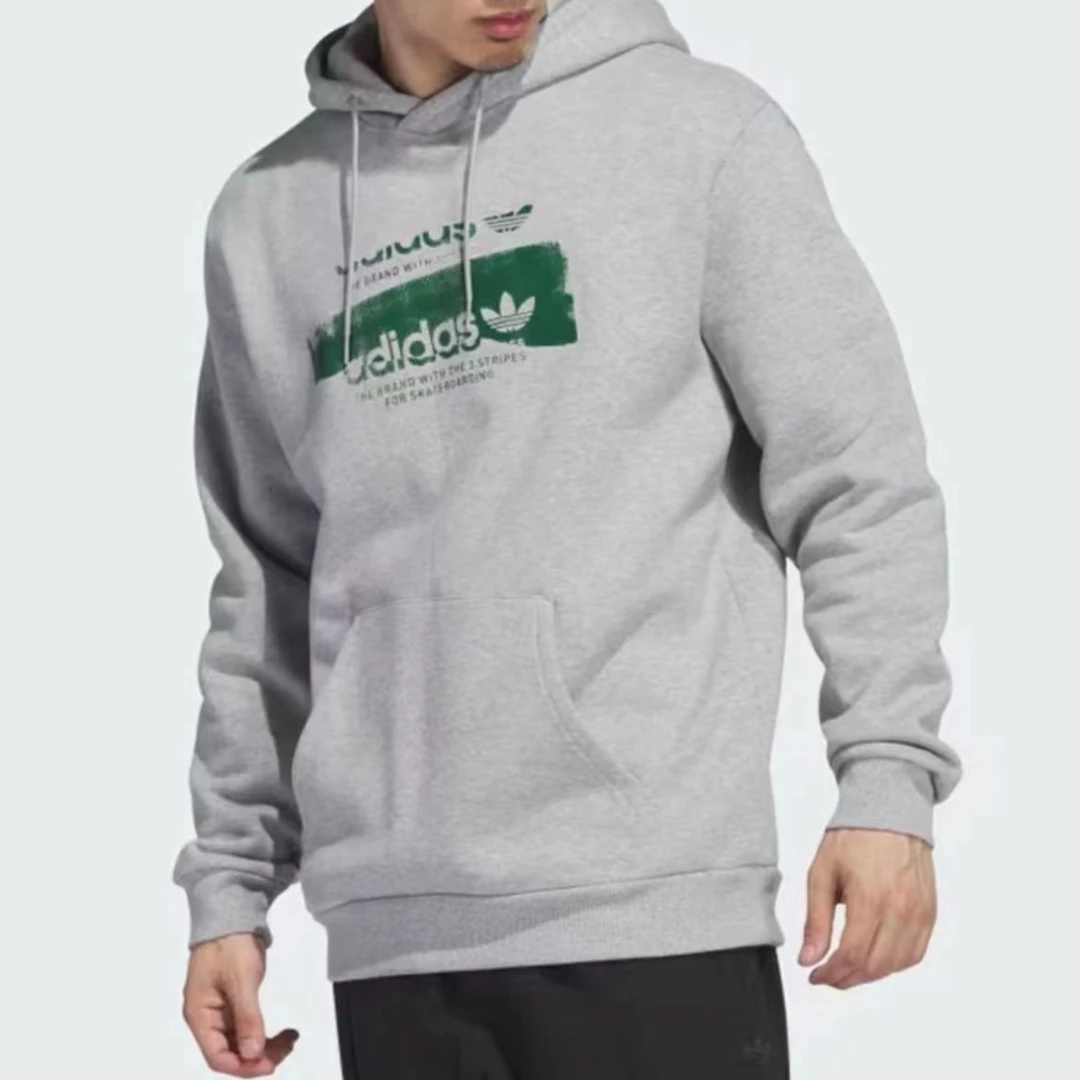 Adidas三叶草秋冬户外时尚潮流休闲运动连帽印花宽松卫衣 IK7657