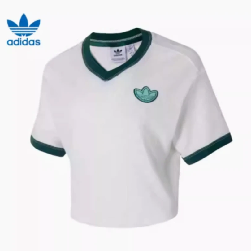 adidas三叶草休闲百搭透气宽松短款夏季运动时尚华夫格短袖JI7239