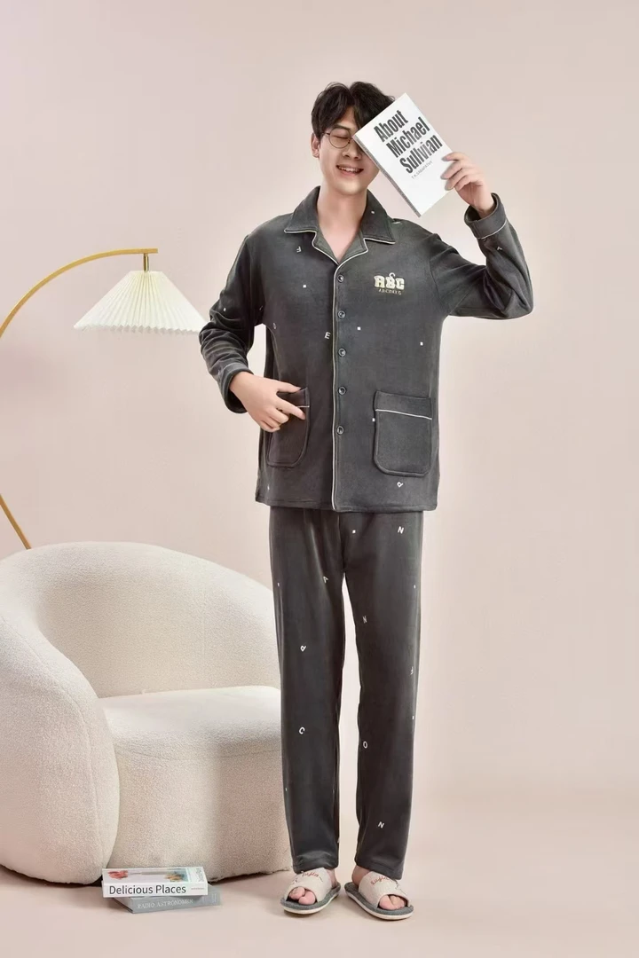 新款冬季男士海岛绒居家套装