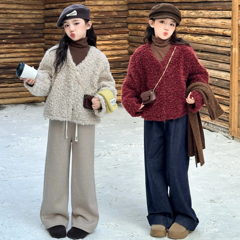 三件套外套秋冬装加绒加厚套装洋气休闲女孩女童冬季毛毛衣棉服潮