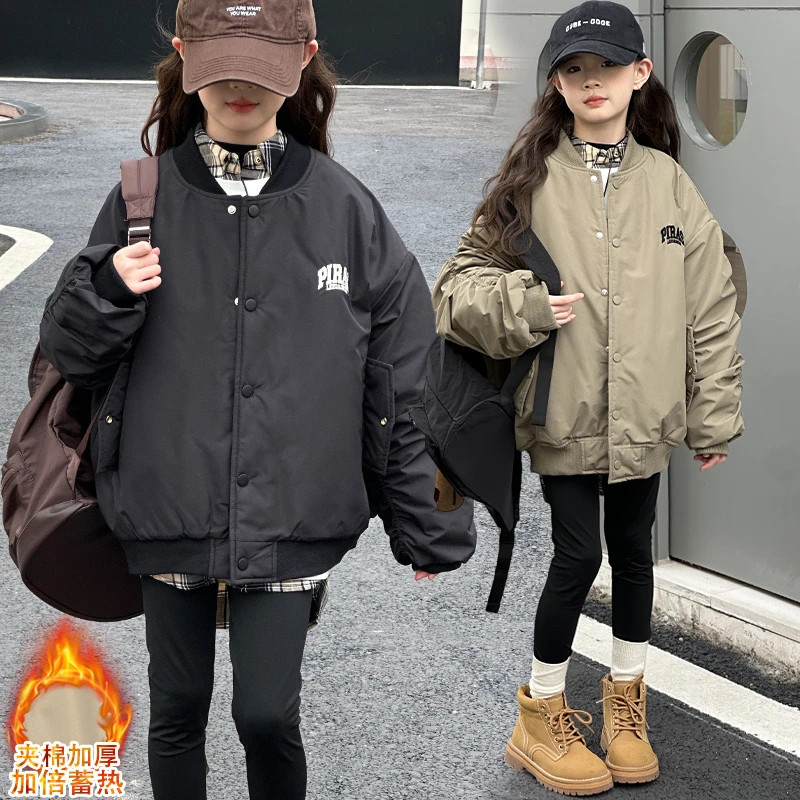 秋冬新款6-12岁15岁女孩女童加厚洋气爆款休闲保暖上衣外套棉服