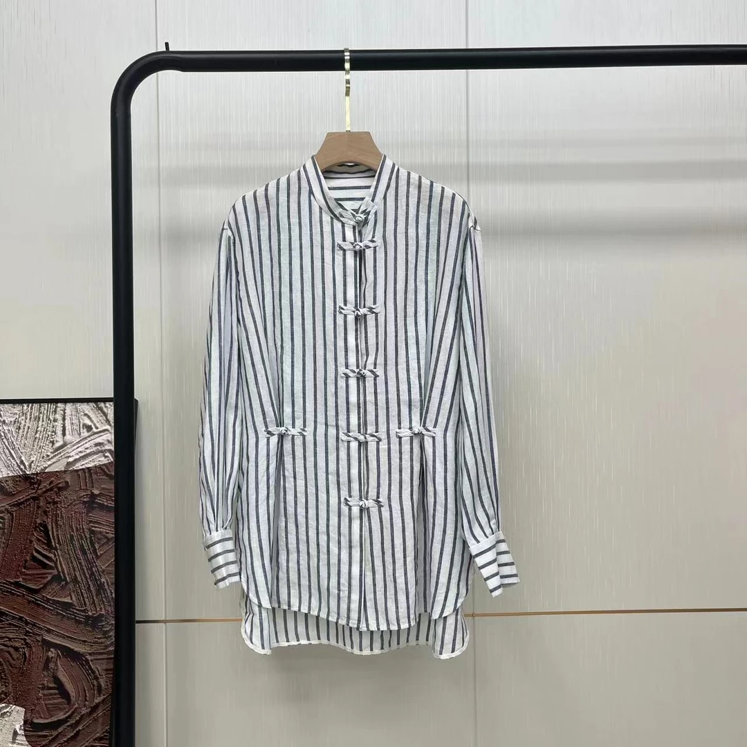 条纹宽松新中式上衣衬衣长袖YS2401286