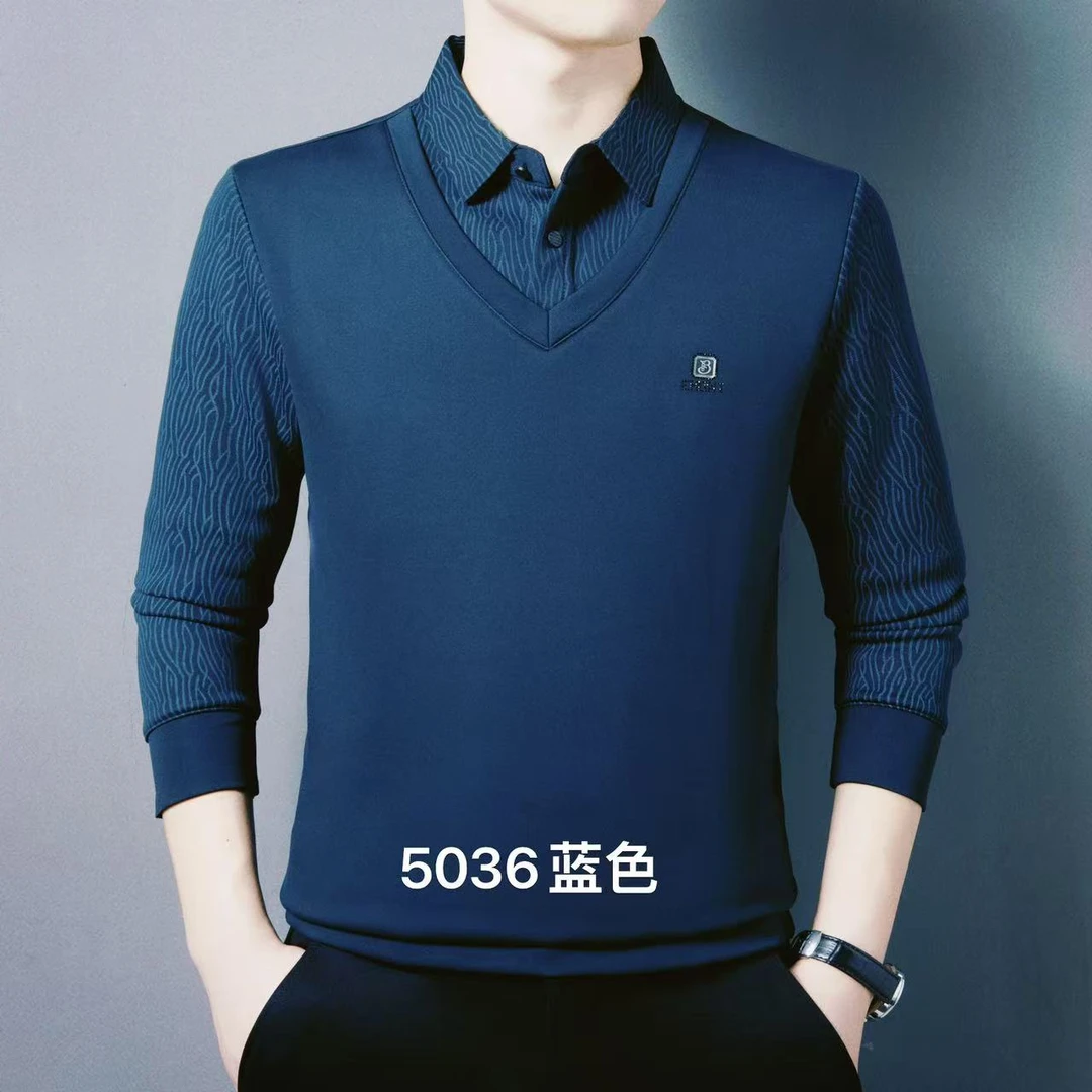 恒鑫安男士拼接假两件毛衫-5036