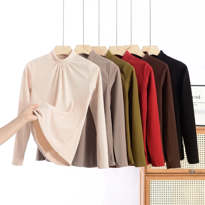 恒鑫安半高领打底内搭净版捏褶小衫-QJ