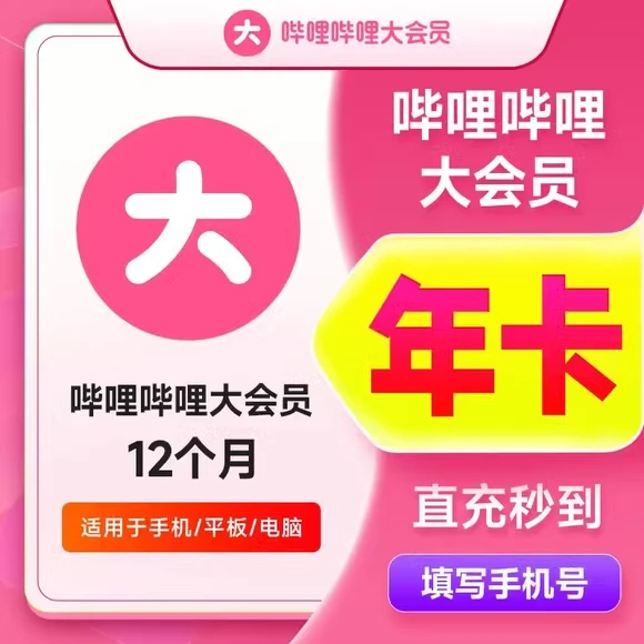 哔哩哩哔大会员vip一年哔哔哩哩bilibili12个月B站