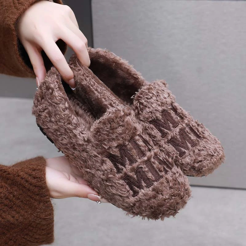 2024秋冬新款毛毛鞋女加绒保暖一脚蹬棉鞋软底舒适韩版时尚豆豆鞋