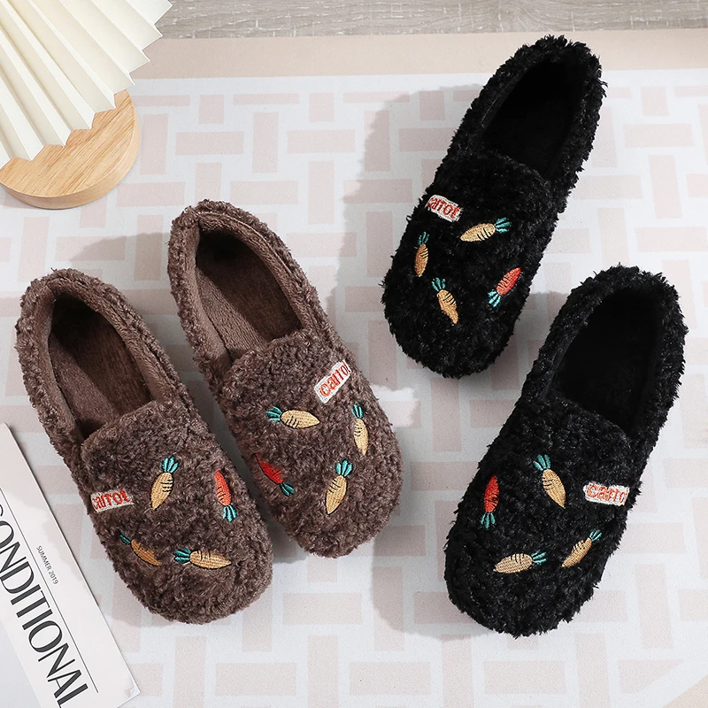 2023新款毛毛鞋加绒加厚二棉靴时尚百搭雪地靴平底一脚蹬妈妈鞋