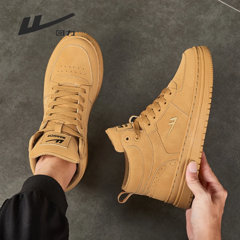 回力小麦色男鞋高帮鞋2025春夏男士皮面防水运动休闲鞋子男款板鞋